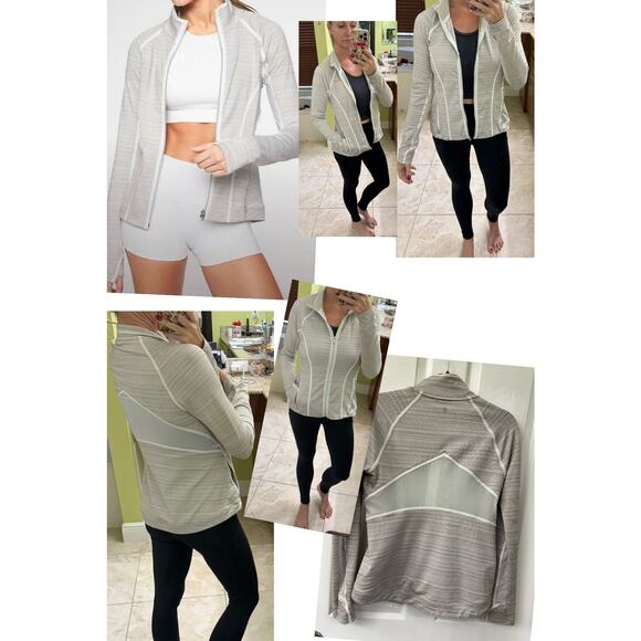 Athleta Powervita Elation Mesh Active zip jacket Medium oatmeal grey white - Picture 11 of 11